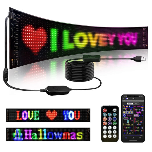 LED Matrix Pixel Panel, Scrolling Bright Advertising LED Signs, Flexible USB 5V LED Car Sign Bluetooth App Control